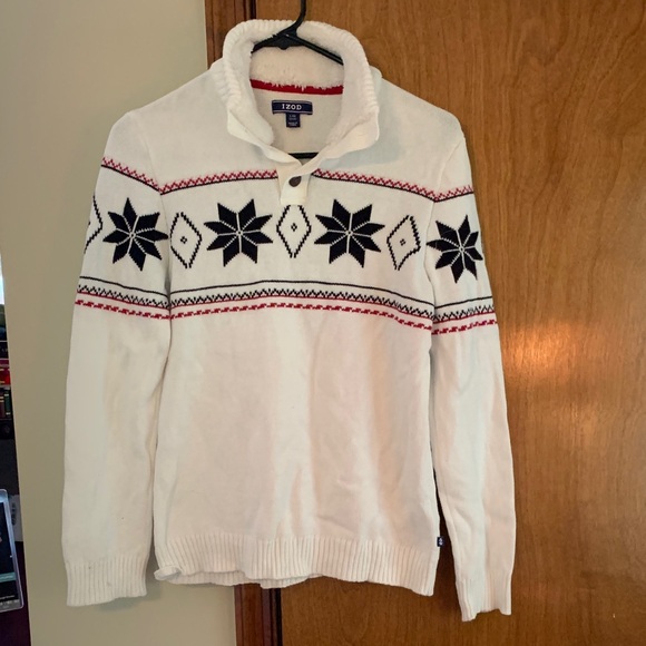 IZOD Boy’s Turtleneck Sweater in White with Black Patterns - Picture 1 of 1